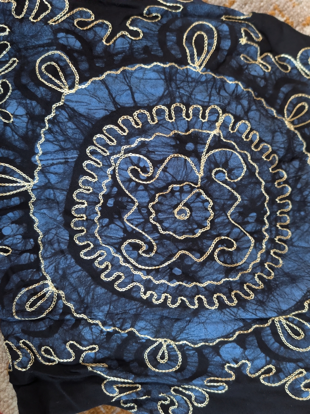 Women's Black Midi Dress Blue Embroidery Summer Festival Boho Hippy Lightweight